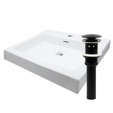 Novatto Rectangular White Porcelain Sink with Pre Set Fauce Hole and Matte Black Pop-up Drain NP-01317MB